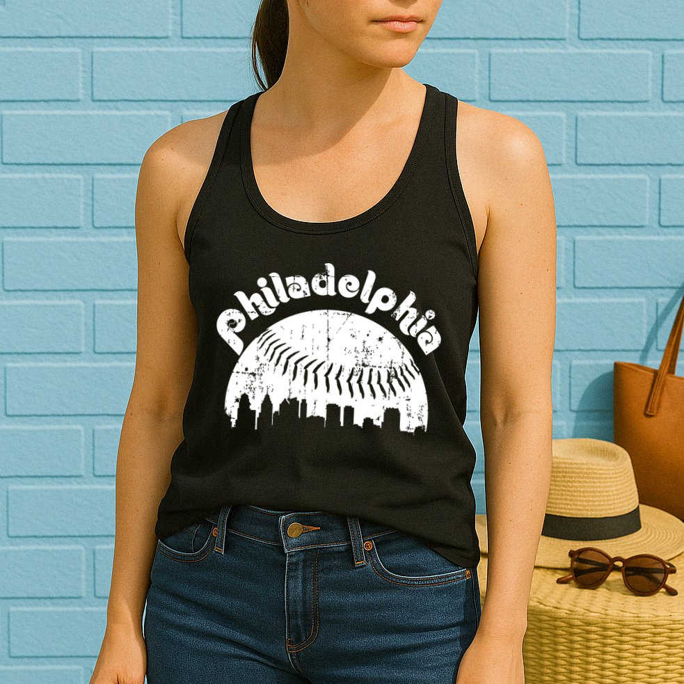 Philadelphia Baseball Retro Philly Skyline Game Day Womens Tank Top