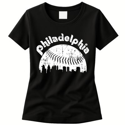 Philadelphia Baseball Retro Philly Skyline Game Day Womens T-Shirt