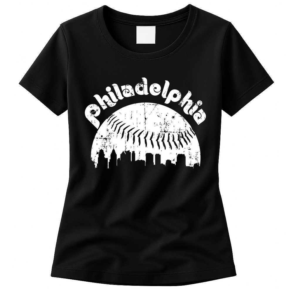 Philadelphia Baseball Retro Philly Skyline Game Day Womens T-Shirt