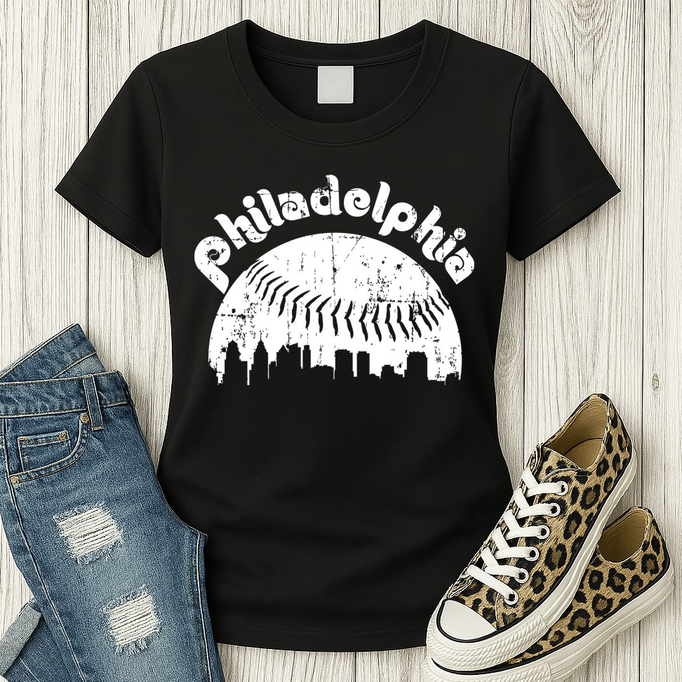 Philadelphia Baseball Retro Philly Skyline Game Day Womens T-Shirt