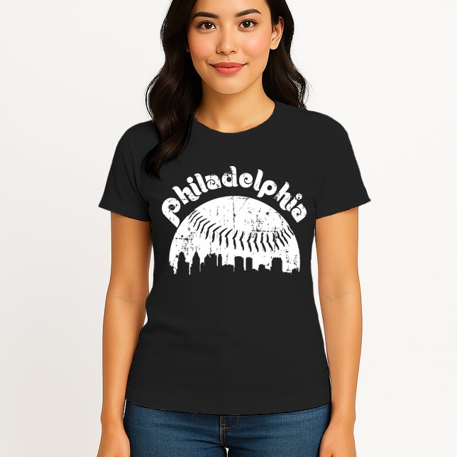 Philadelphia Baseball Retro Philly Skyline Game Day Womens T-Shirt