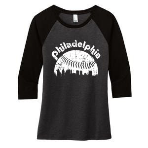 Philadelphia Baseball Retro Philly Skyline Game Day Women's Tri-Blend 3/4-Sleeve Raglan Shirt