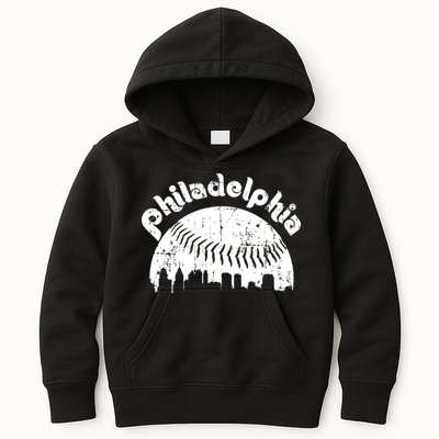 Philadelphia Baseball Retro Philly Skyline Game Day Kids Hoodie