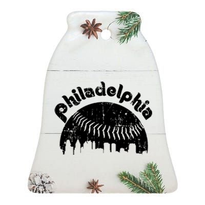 Philadelphia Baseball Retro Philly Skyline Game Day Ceramic Bell Ornament