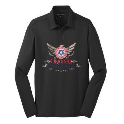 Pabst Blue Ribbon Beer Original Logo Eagle With Wings Silk Touch Performance Long Sleeve Polo