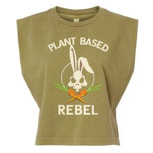 Plant Based Rebel Funny Vegan Vegetarian Bunny Gift Garment-Dyed Women's Muscle Tee