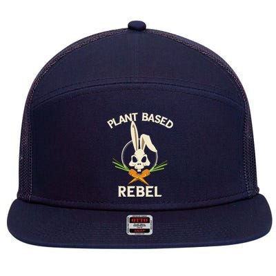 Plant Based Rebel Funny Vegan Vegetarian Bunny Gift 7 Panel Mesh Trucker Snapback Hat