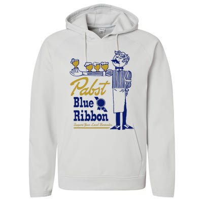 Pabst Blue Ribbon Beer Support Your Local Bartender Performance Fleece Hoodie