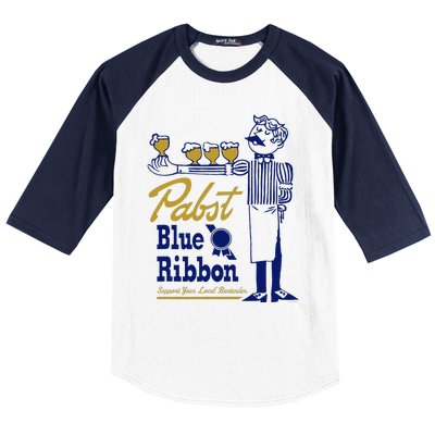 Pabst Blue Ribbon Beer Support Your Local Bartender Baseball Sleeve Shirt