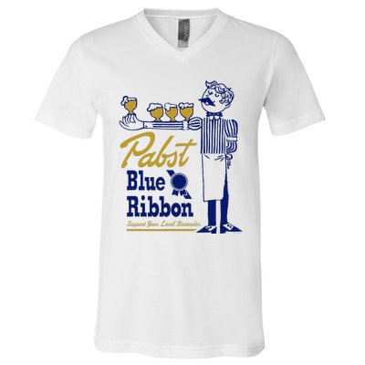 Pabst Blue Ribbon Beer Support Your Local Bartender V-Neck T-Shirt