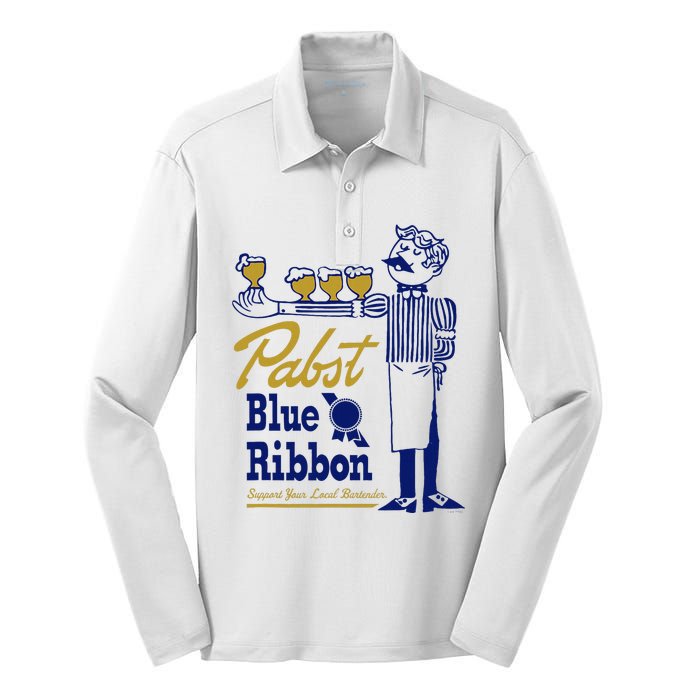 Pabst Blue Ribbon Beer Support Your Local Bartender Silk Touch Performance Long Sleeve Polo