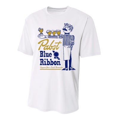 Pabst Blue Ribbon Beer Support Your Local Bartender Performance Sprint T-Shirt