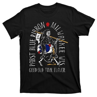 Pabst Blue Ribbon Beer Good Oldtime Flavor Skeleton T-Shirt