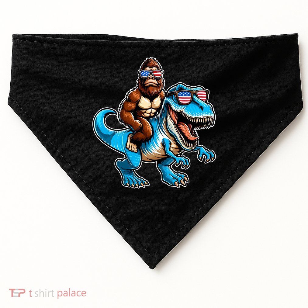 Patriotic Bigfoot Riding T Rex USA-Made Doggie Bandana