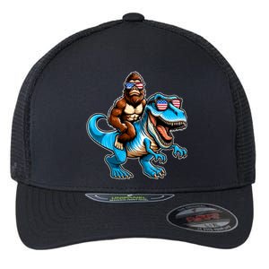 Patriotic Bigfoot Riding T Rex Flexfit Unipanel Trucker Cap