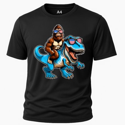 Patriotic Bigfoot Riding T Rex Performance Shirt