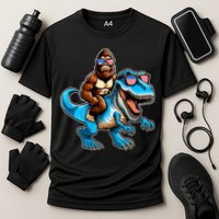 Patriotic Bigfoot Riding T Rex Cooling Performance Crew T-Shirt