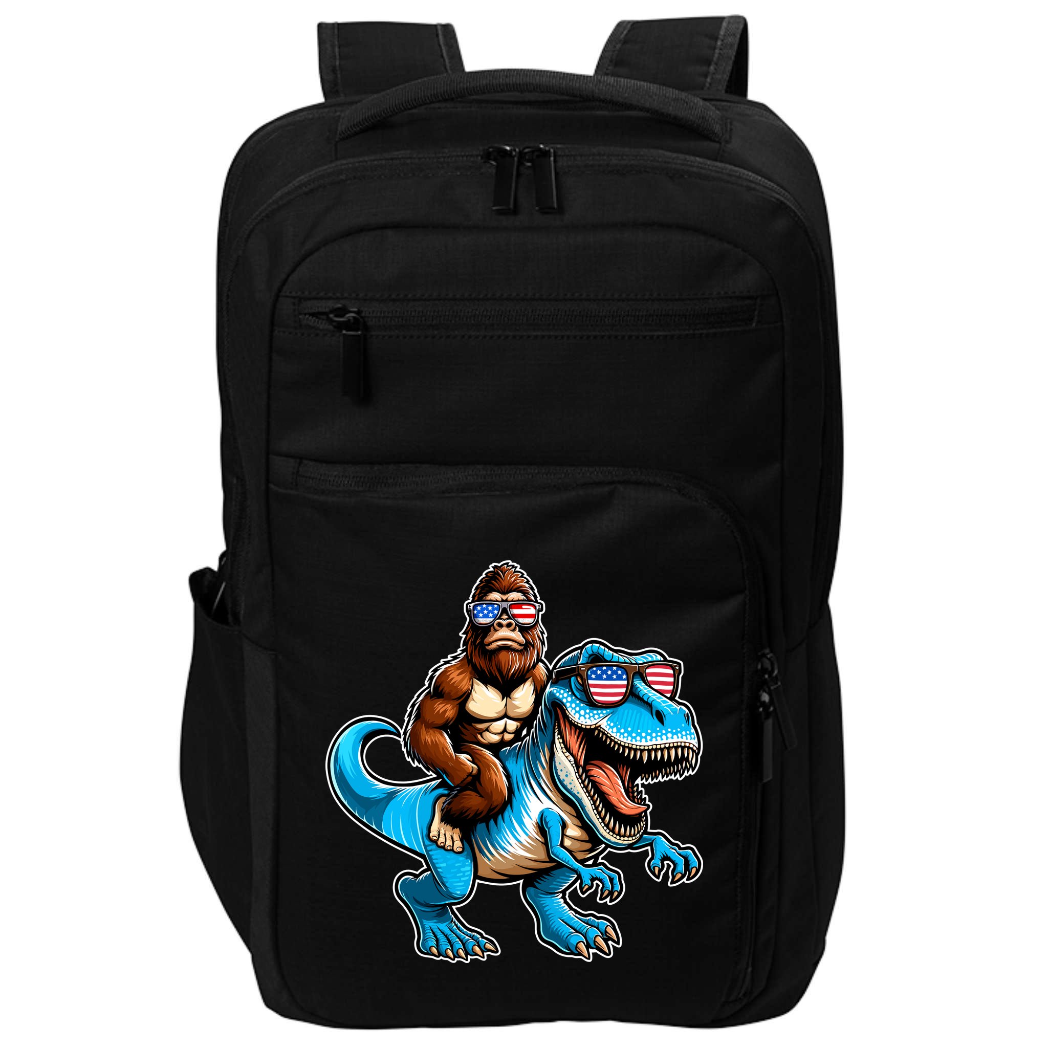 Patriotic Bigfoot Riding T Rex Impact Tech Backpack