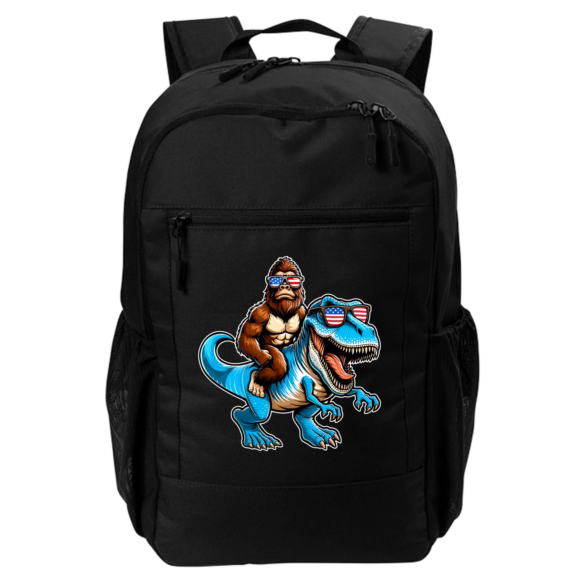 Patriotic Bigfoot Riding T Rex Backpack