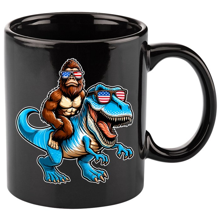 Patriotic Bigfoot Riding T Rex 11oz C Handle Ceramic Mug