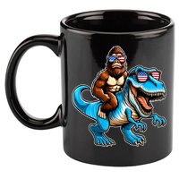 Patriotic Bigfoot Riding T Rex 11oz C Handle Ceramic Mug