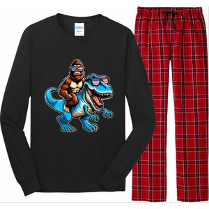 Patriotic Bigfoot Riding T Rex Long Sleeve Pajama Set