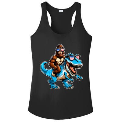 Patriotic Bigfoot Riding T Rex Ladies PosiCharge Competitor Racerback Tank