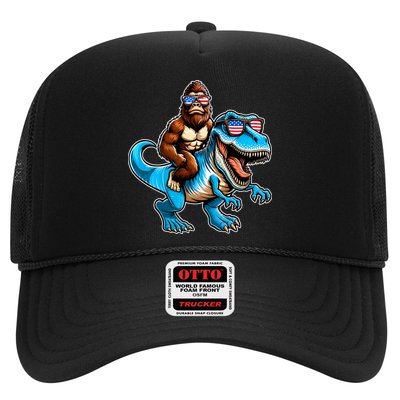 Patriotic Bigfoot Riding T Rex Trucker Hat