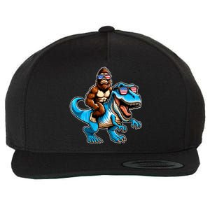 Patriotic Bigfoot Riding T Rex Wool Snapback Cap