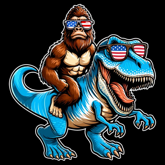Patriotic Bigfoot Riding T Rex Wool Snapback Cap