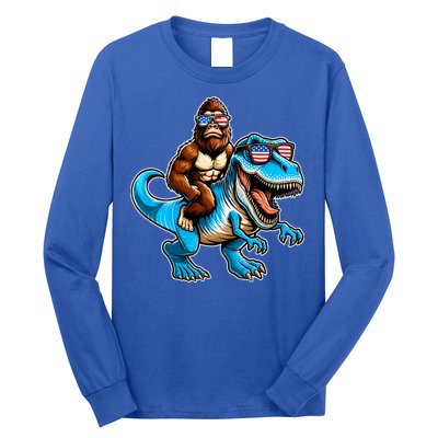 Patriotic Bigfoot Riding T Rex Long Sleeve Shirt