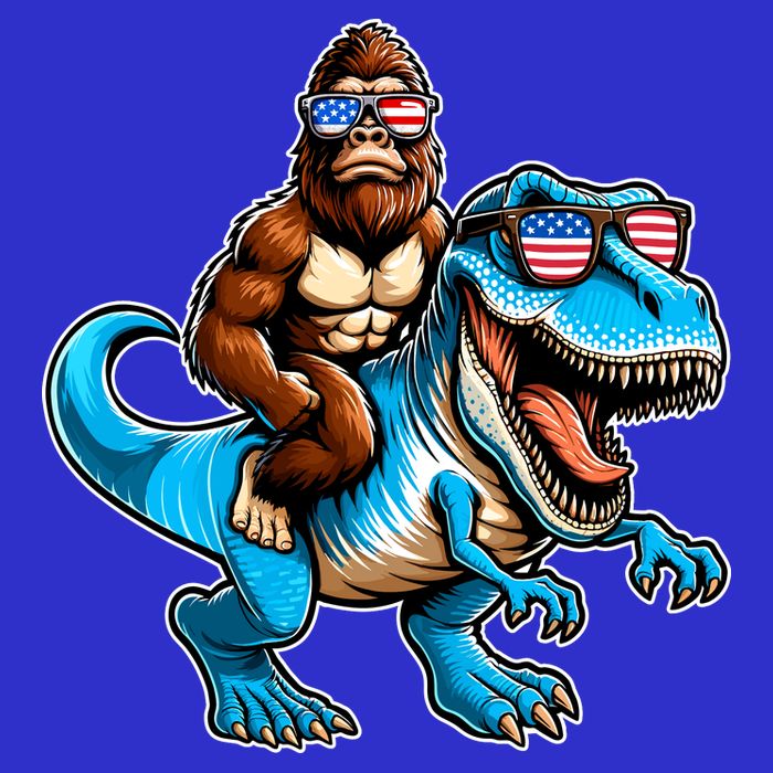 Patriotic Bigfoot Riding T Rex Sustainable Beanie