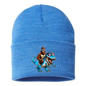 Patriotic Bigfoot Riding T Rex Sustainable Knit Beanie