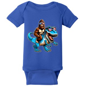 Patriotic Bigfoot Riding T Rex Baby Bodysuit