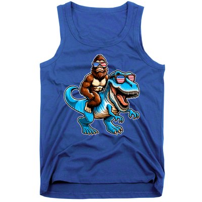 Patriotic Bigfoot Riding T Rex Tank Top