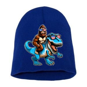 Patriotic Bigfoot Riding T Rex Short Acrylic Beanie