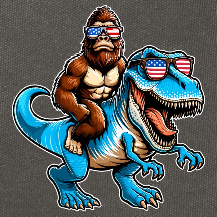 Patriotic Bigfoot Riding T Rex Cotton Canvas Backpack