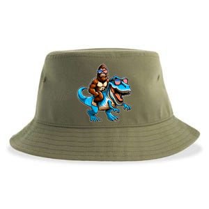 Patriotic Bigfoot Riding T Rex Sustainable Bucket Hat