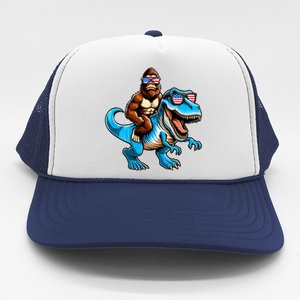 Patriotic Bigfoot Riding T Rex Trucker Hat