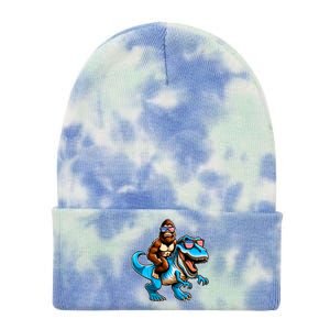 Patriotic Bigfoot Riding T Rex Tie Dye 12in Knit Beanie