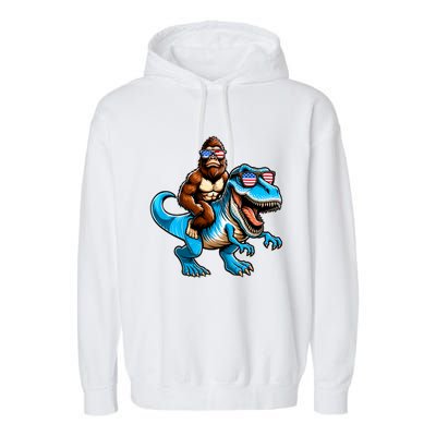 Patriotic Bigfoot Riding T Rex Garment-Dyed Fleece Hoodie