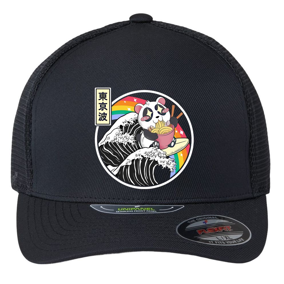 Panda Bear Ra Noodles Japanese Wave Anime Rainbow Kawaii Great Gift Flexfit Unipanel Trucker Cap