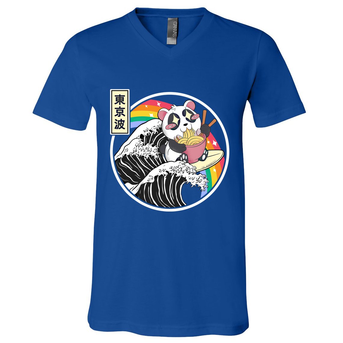 Panda Bear Ra Noodles Japanese Wave Anime Rainbow Kawaii Great Gift V-Neck T-Shirt