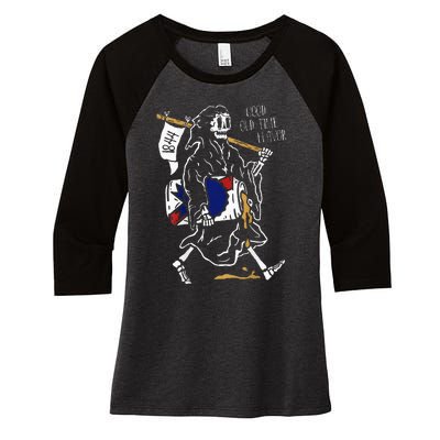 Pabst Blue Ribbon Beer And Back Good Old Reaper Women's Tri-Blend 3/4-Sleeve Raglan Shirt