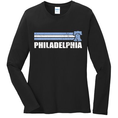 Philadelphia Baseball Retro Vintage Stripes Ladies Long Sleeve Shirt