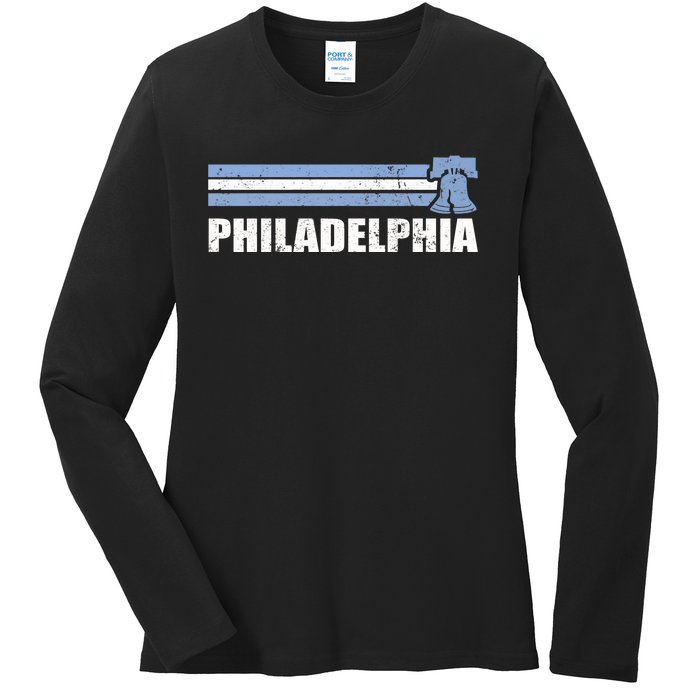 Philadelphia Baseball Retro Vintage Stripes Ladies Long Sleeve Shirt