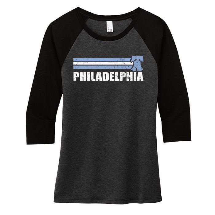 Philadelphia Baseball Retro Vintage Stripes Women's Tri-Blend 3/4-Sleeve Raglan Shirt