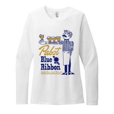 Pabst Blue Ribbon Classic Bartender Vintage Artwork Womens CVC Long Sleeve Shirt