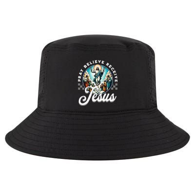 Pray Believe Receive Jesus For Catholic Christian Faith Cool Comfort Performance Bucket Hat