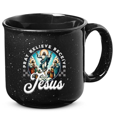 Pray Believe Receive Jesus For Catholic Christian Faith 15oz Campfire Ceramic Mug